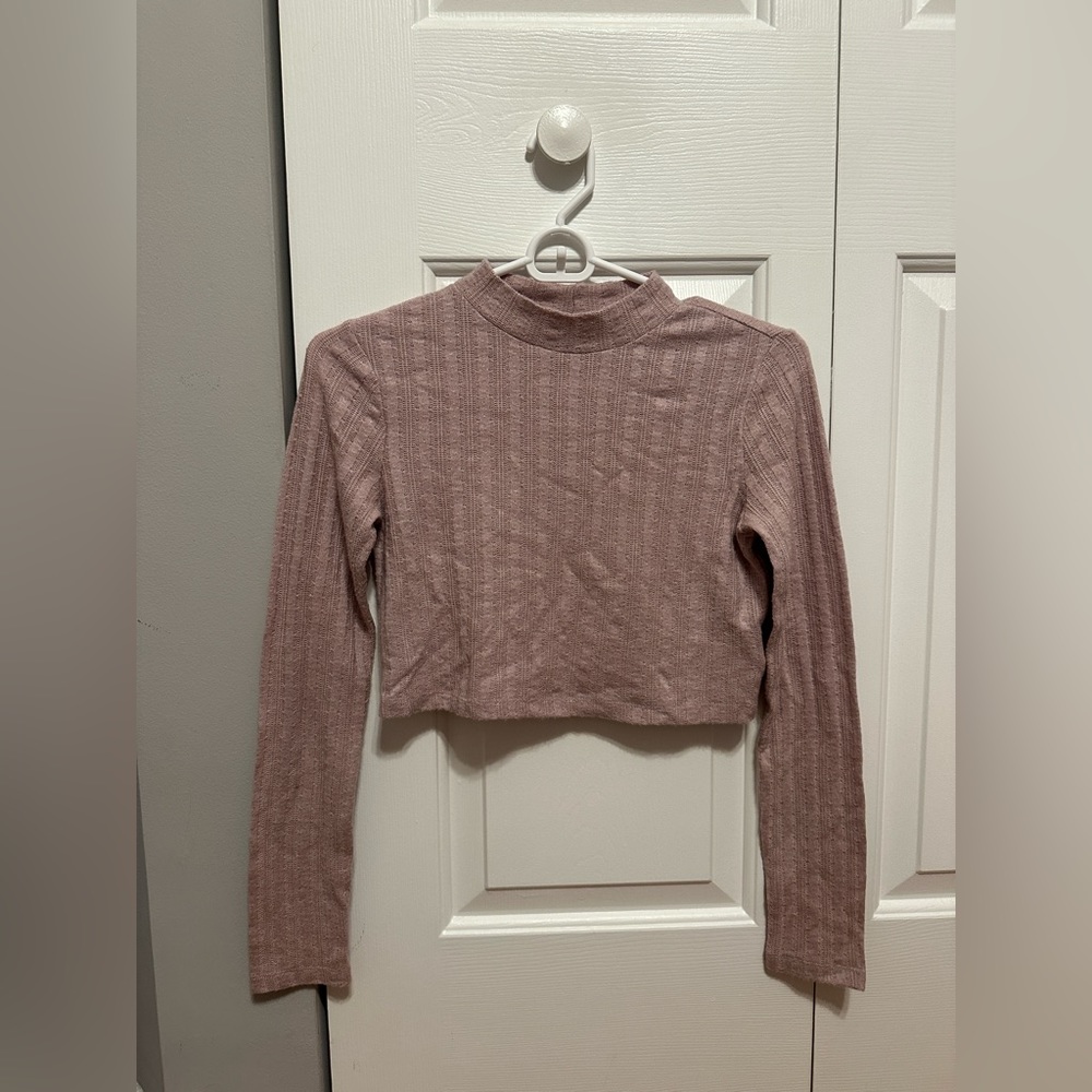 Dress Forum Cropped Turtle Mock Neck Mauve Knitted Top